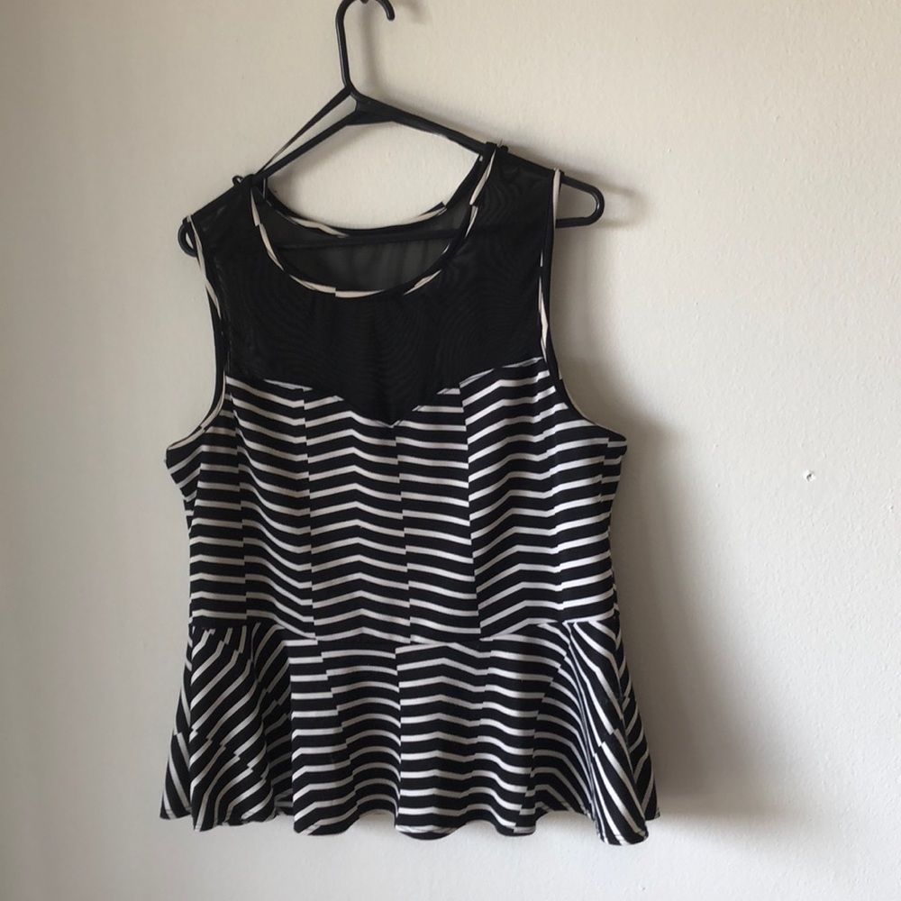 Black and white striped peplum top